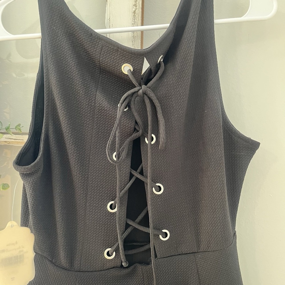 NWT Altar'd‎ State Dress Black Lace Up Back Size M Fit And Flare Skater Cocktail - Picture 5 of 7